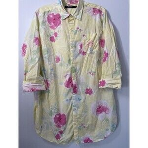 Lauren Ralph Lauren Sleep Shirt Floral Button Up 3/4 Sleeve Women’s S Yellow